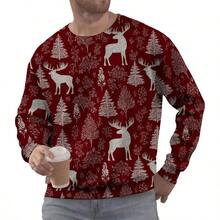 Sudadera de Navidad con cuello redondo para hombre, bonita sudadera de rbol de Navidad con estampado de ciervos, para otoo e invierno - 2XL + Alce plateado - Ver 6