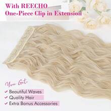 Blonde Hair Extensions, 20" Single Piece Clip In Hair Extensions Thick Long Beach Wavy Natural Soft Synthetic Hairpieces For Women, Cool Light Blonde,CoolLightBlonde-Wavy - 冷淺金色波浪捲髮 - 查看 5