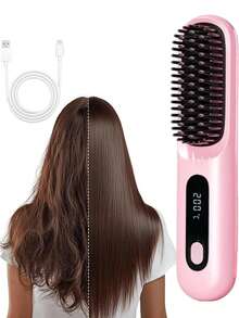 1pc Portable Wireless Hair Straightening Comb - USB Charging Travel Essential, 3-Speed Temperature Control, Copper Hot Plate For Smooth Styling, Women's Portable Hair Salon | Fashionable Modern Design | Mini Hair Straightening Machine - Multicolor - View 15