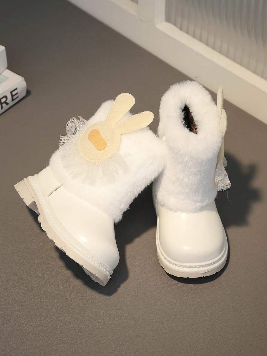 1 Pair Girl's Comfortable, Lightweight Rabbit Decor Fluffy Warm Snow Boots, Suitable For Everyday Outdoor Wear In Autumn/Winter - White - View 1