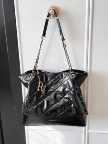 Large Bag Chain Fashion Bag 2025 New High-End Single Shoulder Large Capacity Handbag Commuter Tote Bag - Black - View 6