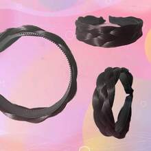 Headband 4 Strands Synthetic Hair Plaited Headband Braid Braided With Teeth Hair Band Beauty Accessory Stretch Braid Headbands Hairpiece For Women (Dark Brown),Darkbrown - 深棕色 - 查看 5
