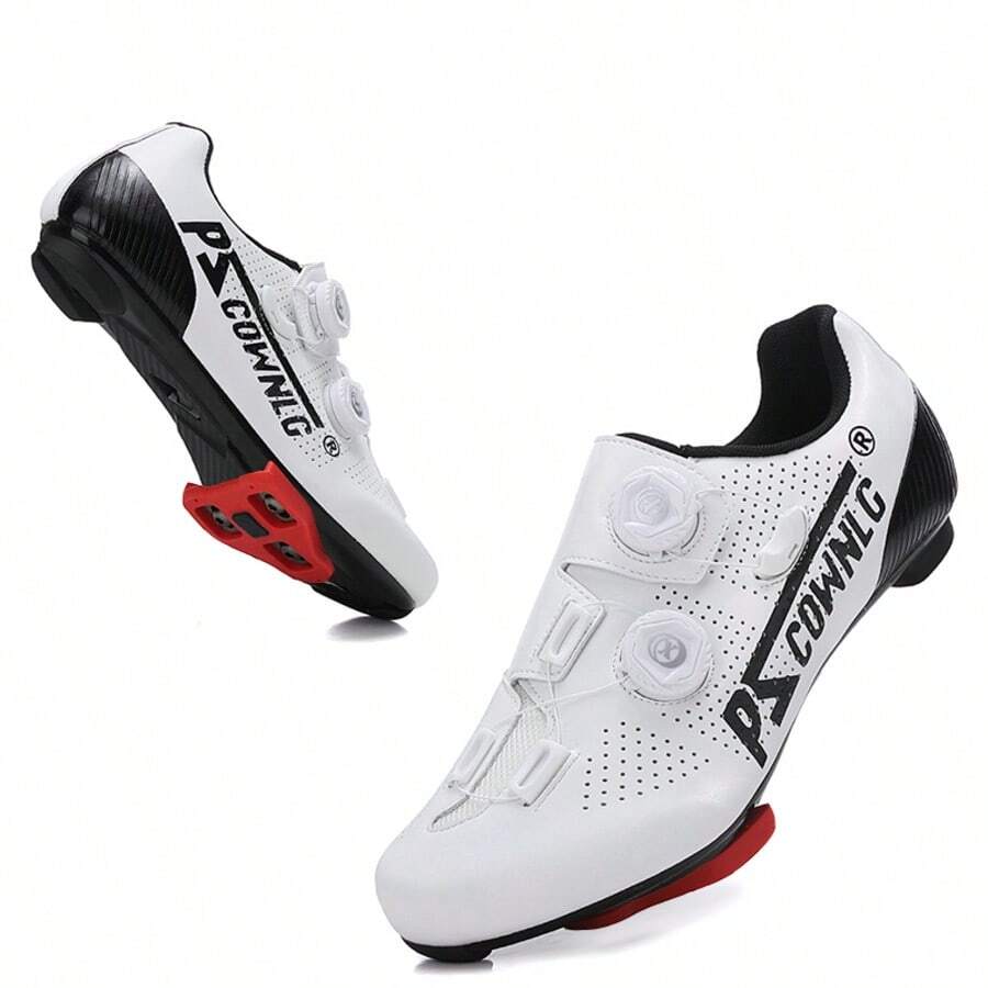 Men's Road Cycling Shoes, Buckle Road Cycling Shoes - New Model - White - Black Logo - View 1