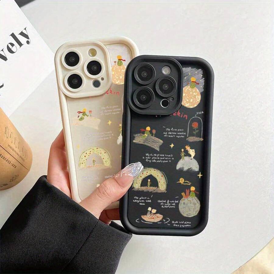 El Príncipe Solitario y el Zorro Diseño en blanco y negro de Material TPU Suave, Funda Protectora Antigolpes y Antideslizante para iPhone X/XR/16Pro/15/15Pro/14/14pro/14Plus/14ProMax/6s/8/11Pro/11ProMax/12/12Pro/13/13Pro - Color mezclado 2 - Ver 1