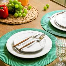 FunWheat Round Braided Placemats Set Of 6 Table Mats For Dining Tables Woven Washable Non-Slip Place Mats 15 Inch(Holly Green, 6pcs),HollyGreen15inchessetof6 - HollyGreen15inchessetof6 - View 6