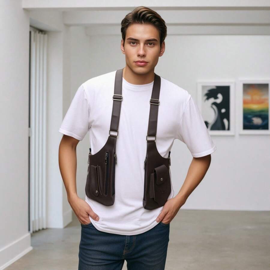 Vest Bag Tactical Chest Bag New Men's Retro Backpack Armpit Bag Multifunctional Single Shoulder Bag Outdoor Sports Men's Bag - màu nâu - Xem 1
