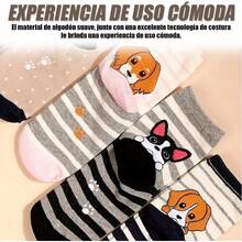 5 Pares Calcetines Mujer Divertidos Calcetas Deportivas para Mujer con un Adorable y Divertido Estampado de Animalitos Calcetines de Media Pantorrilla Suaves y Transpirable. - Perroa Rayas - Ver 3