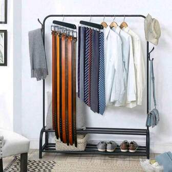 1PC Belt Hanger For Closet Max 42 Belts, Wooden Belt Organizer Closet Accessories With 14 Hooks, Black Hangers Belts Ties Display Rack Hanging Holder For Closet Organizers And Storage Decorations Decor Festival Decor Room Decor Home Decor Decor Bedroom Decor Bedroom,Organizer,Organiser,Home Storage