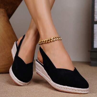 Giày sandal đế xuồng dệt kim thời trang mới cho nữ đi nghỉ thường ngày