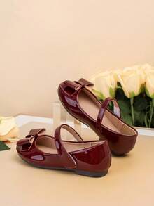 1 Pair Fashionable & Elegant Children's Flat Shoes, Versatile Ballet Flats For Girls, Suitable For Autumn/Winter Performances, With Bow Decor - Burgundy - View 4