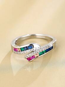 1pc Exquisite Rainbow Eternity Band - Vibrant Artificial Gemstone Inlay, Vintage Bohemian Style, Daily & Party Accessory, Comfortable Wear, Hypoallergenic, Nickel-Free, Perfect Gift Idea - Ring - View 2