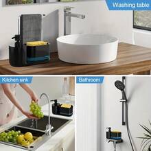 (Comes With A Complimentary Dishwashing Sponge) Kitchen Soap Dispenser Set, Kitchen Sink Soap Dispenser, Dishwashing Liquid Dispenser With Sponge Holder, Cloth Holder, And Tray, 4-In-1 Kitchen Sink Countertop Organizer, Practical Kitchen Tool. - Black - View 7