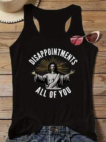 Men'S Black Tank Top With DISAPPOINTMENTS ALL OF YOU Graphic Design - Casual, Sleeveless, Lightweight Polyester Knit Vest For SpringSummer, Casual Summer Wear  Playful Graphic Vest  Stretchy Knit Fabric - màu đen - Xem 1