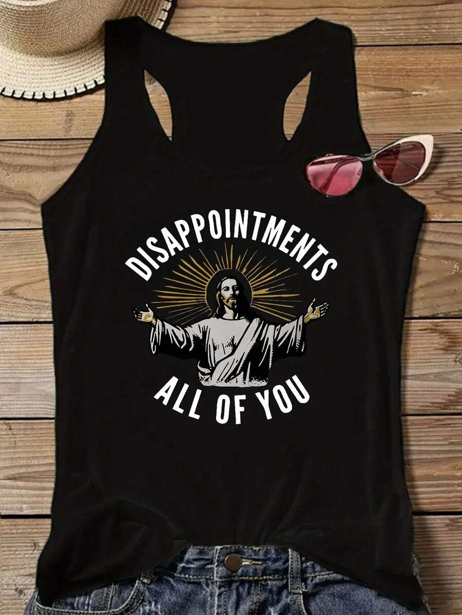 Men'S Black Tank Top With DISAPPOINTMENTS ALL OF YOU Graphic Design - Casual, Sleeveless, Lightweight Polyester Knit Vest For SpringSummer, Casual Summer Wear  Playful Graphic Vest  Stretchy Knit Fabric - màu đen - Xem 1