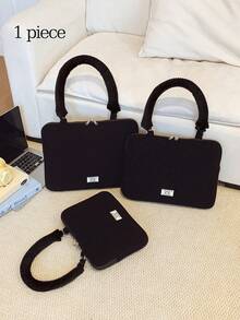 1个黑色灯芯绒笔记本电脑内胆包，适用于11/13/15英寸笔记本电脑，纯色公文包，文件包，笔记本电脑内胆包，笔记本电脑单肩包，适用于MacBook、HP、ASUS、平板电脑、iPad Air 4/5/Pro 11/Mini 5/6、iPad 9-11英寸，5英寸防震袋 - 黑色 - 查看 1