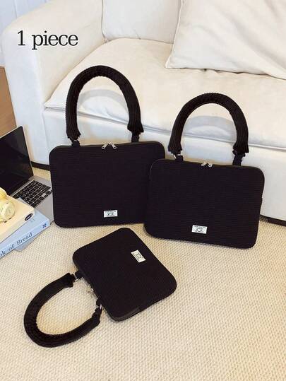 1个黑色灯芯绒笔记本电脑内胆包，适用于11/13/15英寸笔记本电脑，纯色公文包，文件包，笔记本电脑内胆包，笔记本电脑单肩包，适用于MacBook、HP、ASUS、平板电脑、iPad Air 4/5/Pro 11/Mini 5/6、iPad 9-11英寸，5英寸防震袋