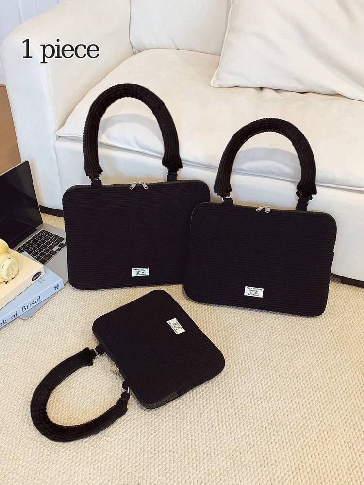 1個 ブラック コーデュロイ ラップトップスリーブ 11/13/15インチ ラップトップバッグ、無地 ブリーフケース、書類バッグ、ラップトップインナースリーブ、ラップトップショルダーバッグ、MacBook、HP、ASUS、タブレット、iPad Air 4 5 Pro 11 Mini 5 6、iPad 9-11インチ、5インチ 衝撃吸収ポーチに対応 - ブラック - 見る 1