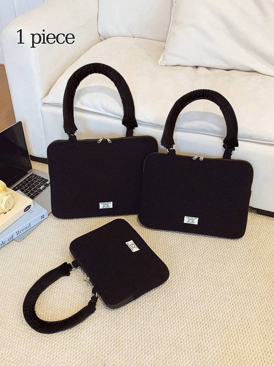 1个黑色灯芯绒笔记本电脑内胆包，适用于11/13/15英寸笔记本电脑，纯色公文包，文件包，笔记本电脑内胆包，笔记本电脑单肩包，适用于MacBook、HP、ASUS、平板电脑、iPad Air 4/5/Pro 11/Mini 5/6、iPad 9-11英寸，5英寸防震袋 - 黑色 - 查看 1