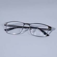 Nuevas gafas de lectura anti luz azul para hombres, cuadradas, de gran tamaño, montura de metal para gafas graduadas +75+125+175+225+275+350+400 - Negro - Ver 5