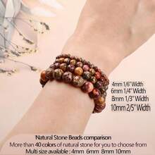 LPBeads Handmade Natural Gemstone Stretch Elastic Bracelet Healing Crystal Round Stone Beads Jewelry Gifts For Women Men,10mm,LeopardJasper - 豹紋碧玉 - 查看 6