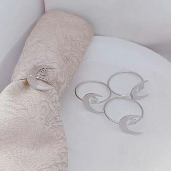 4个/6个/10个装月亮造型餐巾环，酒店用品餐巾架，家居厨房餐桌装饰，布艺餐巾环，多色金属月亮造型，适用于日常生活、宴会、招待客人，四季皆宜