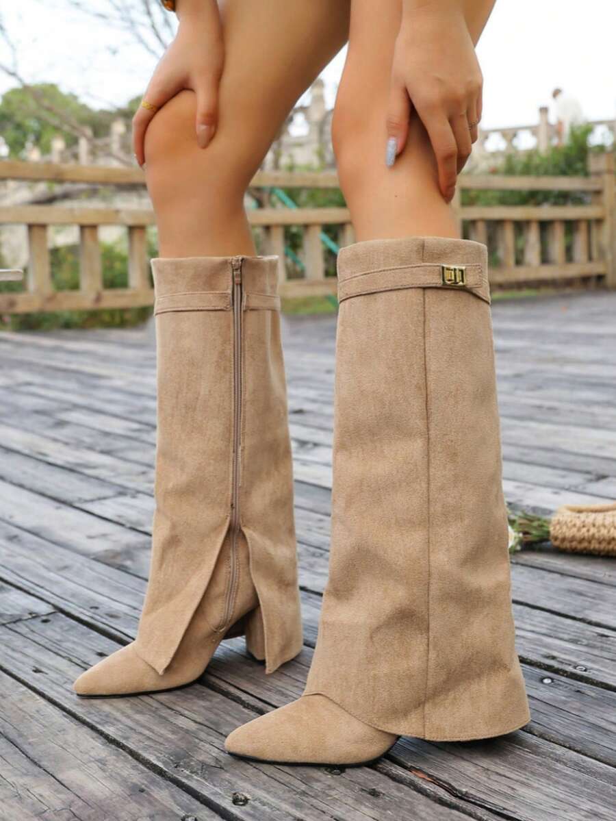 2025秋冬春夏新款欧美尖头高筒女靴，修身直筒靴，坡跟骑马靴