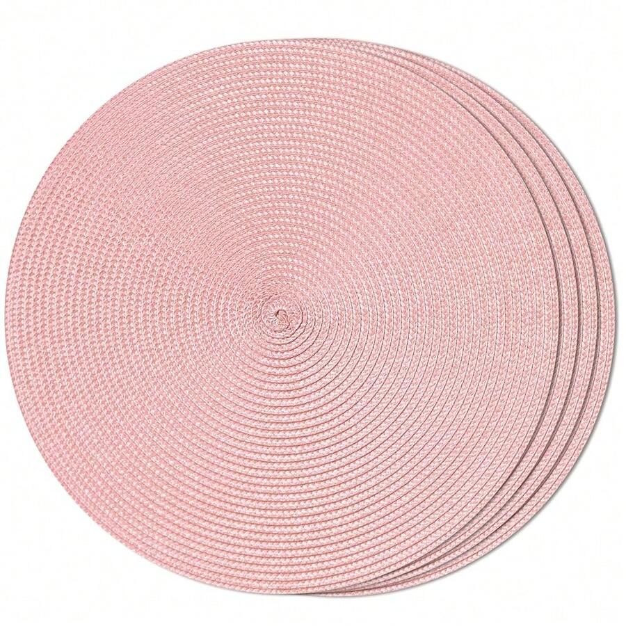 Round Braided Placemats Set Of 4 Table Mats For Dining Tables Woven Washable Non-Slip Place Mats 15inch (Pink, 4pcs),Pink15inchessetof4 - Pink15inciset4 - View 1