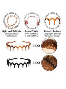 2pcs  Elegant    Hair Accerssories  Winter  Headbands  Hair Accessory Christmas   Beauty Accessories  Hair Tools  Hair Accessorie  Plastic Hair Hoop   With Big Wavy Shape - 亮橙色 - 查看 4