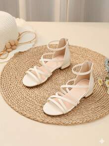 1 Đôi sandal cao gót buộc dây kiểu La Mã thanh lịch, giày khiêu vũ/ba lê cho bé gái, phù hợp cho đám cưới, tiệc tùng, đi làm hàng ngày, kiểu công chúa để phối cùng váy. - Màu be - Xem 5