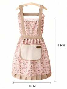 1pc Women Kitchen Apron, Wipe-Clean Homewear Fashion Princess Cooking Apron Ditsy Floral Pattern Bib Apron, Oil/Stain Resistant Princess Dress Style - Multicolor - View 4