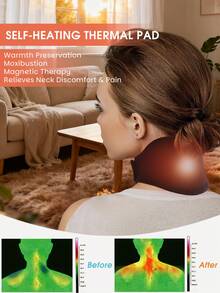 2个磁性颈部加热垫，配有可调节透气条，用于放松肌肉，电气石和磁性材料填充，自发热系统，中号颈部支撑和护理，家用磁疗放松，舒适保暖