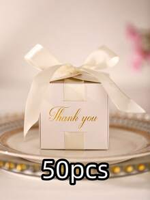 50 Stücke Hochzeitsbevorzugungen Geschenkbox Souvenirs Geschenkbox mit Schleife Süßigkeitenboxen für Geburtstags-Event Party Zubehör
