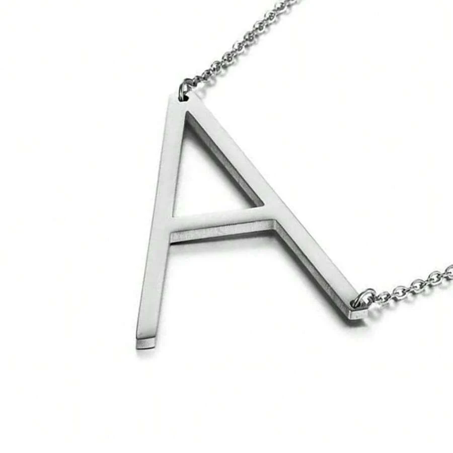 MOMOL Sideways Initial Necklace 18K Gold Plated Stainless Steel Large Big Letters Pendant Necklace Script Name Monogram Necklaces For Women,A - A - View 1