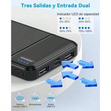2 - Pack Power Bank 10000mAh bateria portatil c Pila portatil powerbank Carga rapida Cargador portatil with 3 Output Pila Recargable para 15 14 13 12 - Negro+Negro - Ver 5