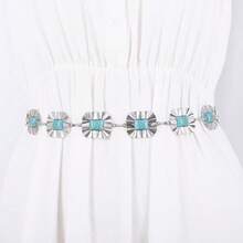 镂空波西米亚风可调节金属腰链，时尚女士腰带，几何图案金属装饰，适合派对、婚礼、春夏秋冬、夏季、秋季、万圣节等场合。