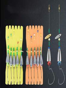 一套5件装德州钓组钓鱼套装，适用于鲈鱼垂钓，包含卡罗莱纳钓组、钓具、鱼钩、鲤鱼钓组、毛钩钓组、预制鲱鱼饵、铅坠（3.5克、5克、7克、10克）。 - 彩色 - 查看 10