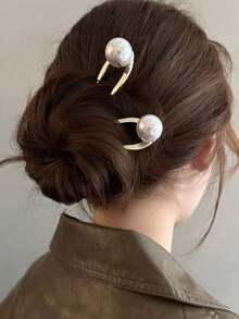 女士金属U型仿珍珠发夹，简约优雅精致美学，适合发髻、旗袍、日常佩戴、派对、约会等场合，奢华时尚配饰，适用于汉服、旗袍、学生发饰，珍珠发夹，发髻夹 - 彩色 - 查看 3