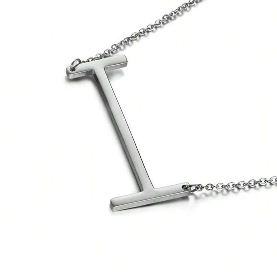 MOMOL Sideways Initial Necklace 18K Gold Plated Stainless Steel Large Big Letters Pendant Necklace Script Name Monogram Necklaces For Women,I - i - 查看 1