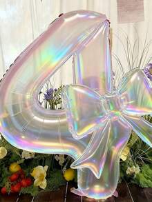 2个100厘米大号彩色透明数字造型铝箔气球，配24英寸彩色蝴蝶结装饰，适用于生日派对、户外活动、周年纪念、节日、宴会庆典、墙面装饰、圣诞节、新年等场合。 - 無色 - 查看 14