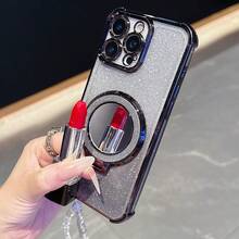 Ốp lưng điện thoại chống rơi vỡ bốn góc mới + Dây treo ngọc trai giấy màu hồng lấp lánh + Gương trang điểm tròn màu hồng lấp lánh + Giá đỡ từ tính tích hợp. Tương thích với iPhone 17/6/7/8/X/XS/XR/11/12/13/14/15/16, Tương thích với Galaxy S22/23/24, A04/05/06/A14/A15/A16/A24/A25/A34, Tương thích với Redmi Note 7/8/9/10/11/12/13, Tương thích với Redmi 9/10/12/13C, Tương thích với OPPO, Tương thích với MOTO, Tương thích với Honor X, HW, Tương thích với Realme C53 C55. Phiên bản quốc tế, không phải phiên bản nội địa. - màu đen - Xem 3