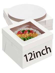 10个/1个/蛋糕盒带蛋糕底板（10个盒子和10个底板），12x12x8英寸/10x10x8英寸白色烘焙盒，带抽绳，适用于蛋糕、饼干、糕点、馅饼、婚礼、生日、万圣节等场合。 - 白色+底托 - 查看 13