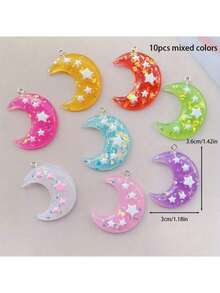 5/10个可爱卡通夜光月亮树树脂吊坠，适用于珠宝制作、装饰和配件 - 精致、可爱、耐用 - 非常适合DIY项目、时尚珠宝和家居装饰 - 月亮 吊墜 - 查看 10