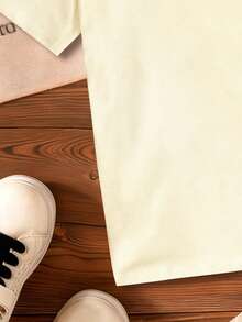 女童字母印花圆领短袖休闲百搭T恤 - 杏色 - 查看 7