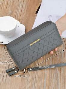 新品女士时尚钱包手拿包双层拉链手机包女士商务休闲钱包钱包长款钱包腕带钱包 - 深灰色 - 查看 2