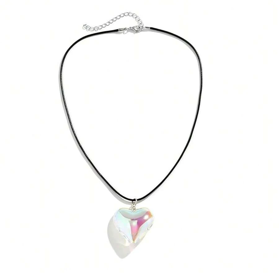 Dainty Colorful Glass Heart Shape Pendant Necklace Stainless Steel Link Rope Chian Love Heart Charms Pendant Necklace Y2K  Jewelry Accessories For Women Jewelry,Colorful - 豐富多彩的 - 查看 1