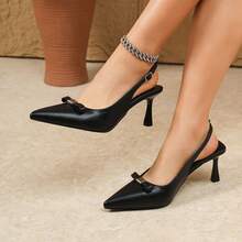 Sexy Fashion Bowknot Hollow Pointed Toe Stiletto Heel Casual Versatile Commute Party Office Black High Heels For Women - Black - View 1