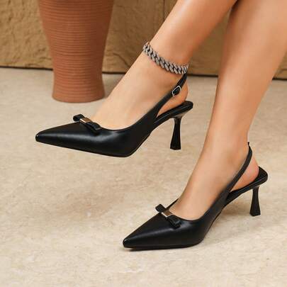 Sexy Fashion Bowknot Hollow Pointed Toe Stiletto Heel Casual Versatile Commute Party Office Black High Heels For Women