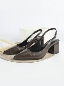 7厘米棕色粗跟高跟凉鞋，适合派对、婚礼和正式场合穿着 - 棕色 - 查看 4