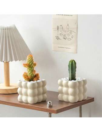 1个现代陶瓷花盆 - 简约米色，带排水孔，适用于家居、办公室、婚礼装饰 - 乔迁礼物之选，办公桌收纳，时尚家居饰品，表面光滑，多用途容器，植物爱好者必备