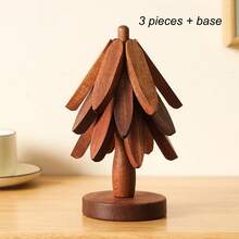 3/4/5 Pieces Wooden Leaf Shaped Heat Insulation Pads, High Temperature Resistant Coasters, Wooden "Christmas Tree" Design Pot Holders, Cup Mats, Ceramic Pot Pads, Tree-Shaped Heatproof Tableware Mats, High Quality Coasters, Modern Minimalist Placemat - Multicolor - View 5